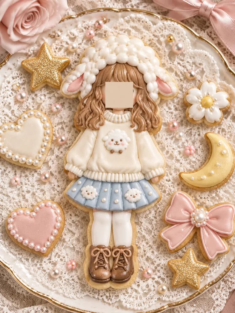 羊の女の子のデコレーションアイシングクッキー