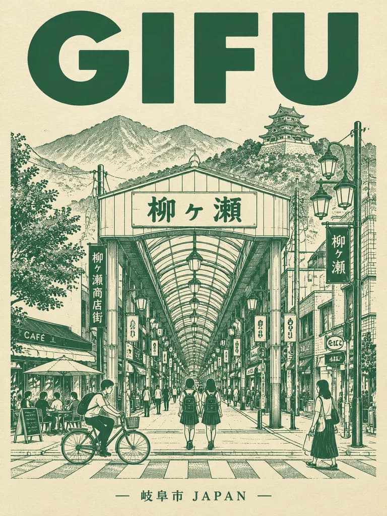 Vintage-Reiseplakat einer japanischen Einkaufspassage