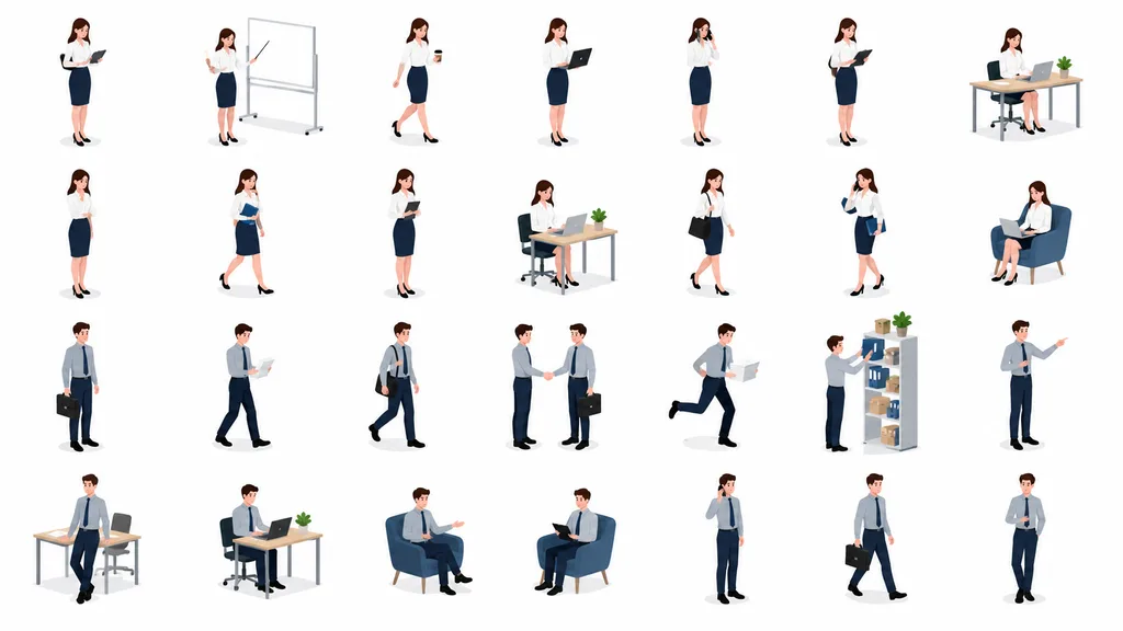 Isometric Office Worker Vector Asset Sheet