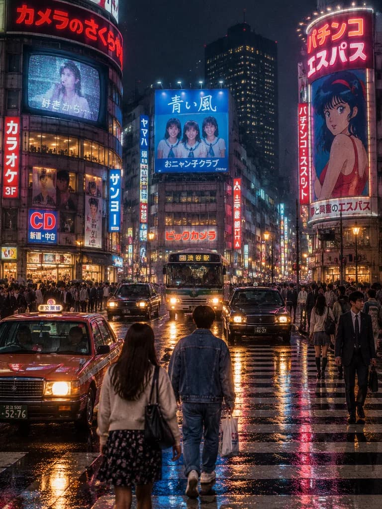 Alternate Retro-Future Shibuya Rain Night