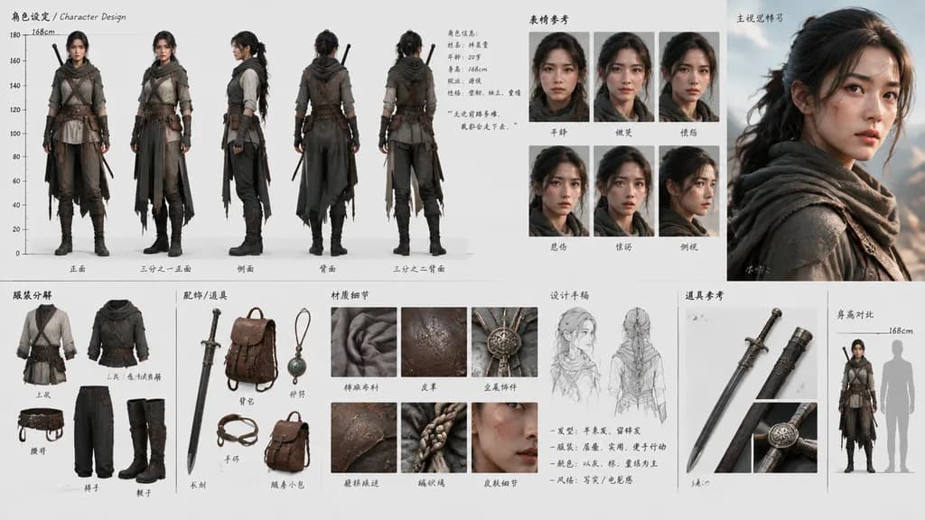 Cinematic Film Character Design Sheet