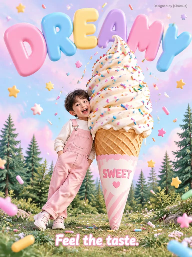 Kawaii Giant Ice Cream Dessert Poster
