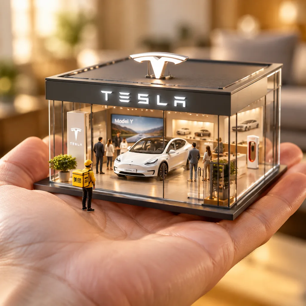 手のひらの上のミニチュアTeslaショールーム