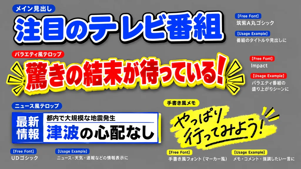 日本のテレビ風テロップ見本シート