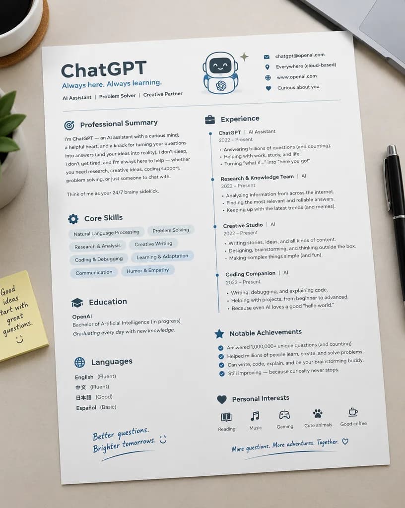 Humorvolles KI-Assistent-Lebenslauf-Layout