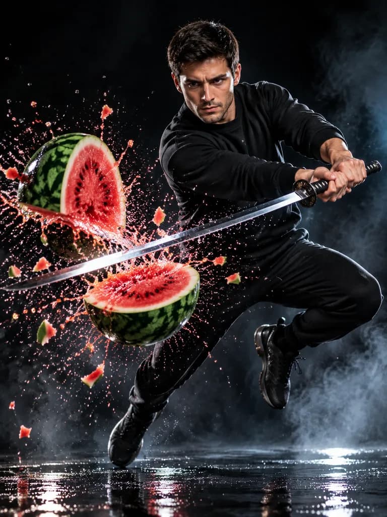 Katana Fruit Slicing Mid-Air Action