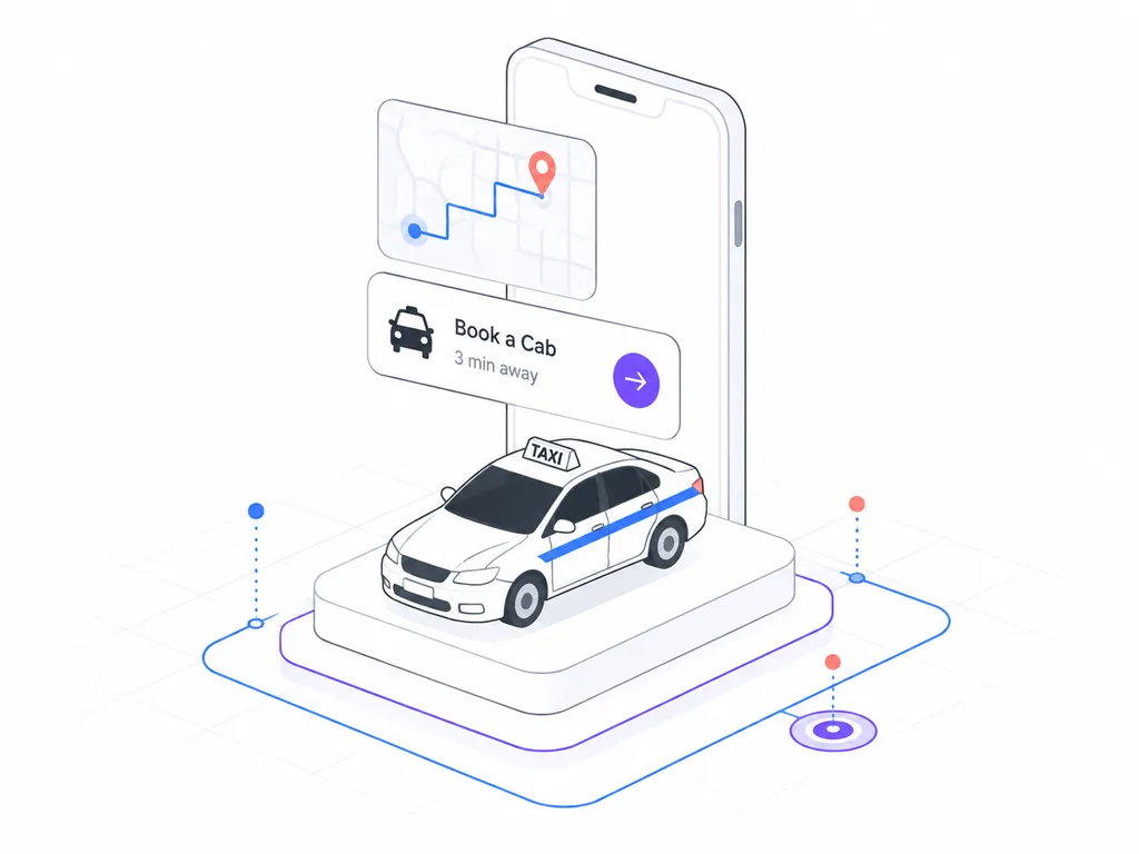 Isometric Taxi Booking App Illustration