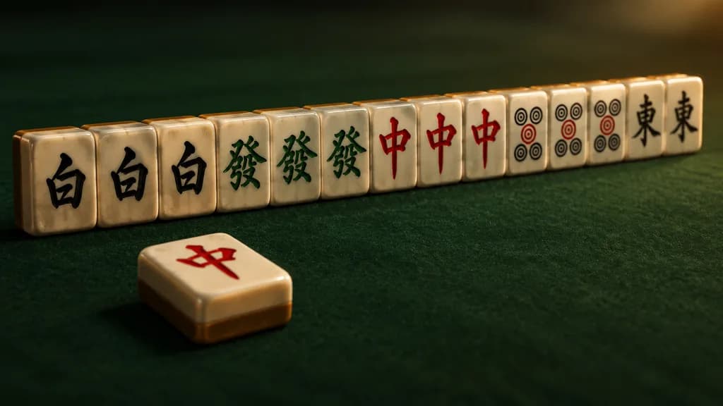 Cinematic Daisangen Mahjong Hand on Felt