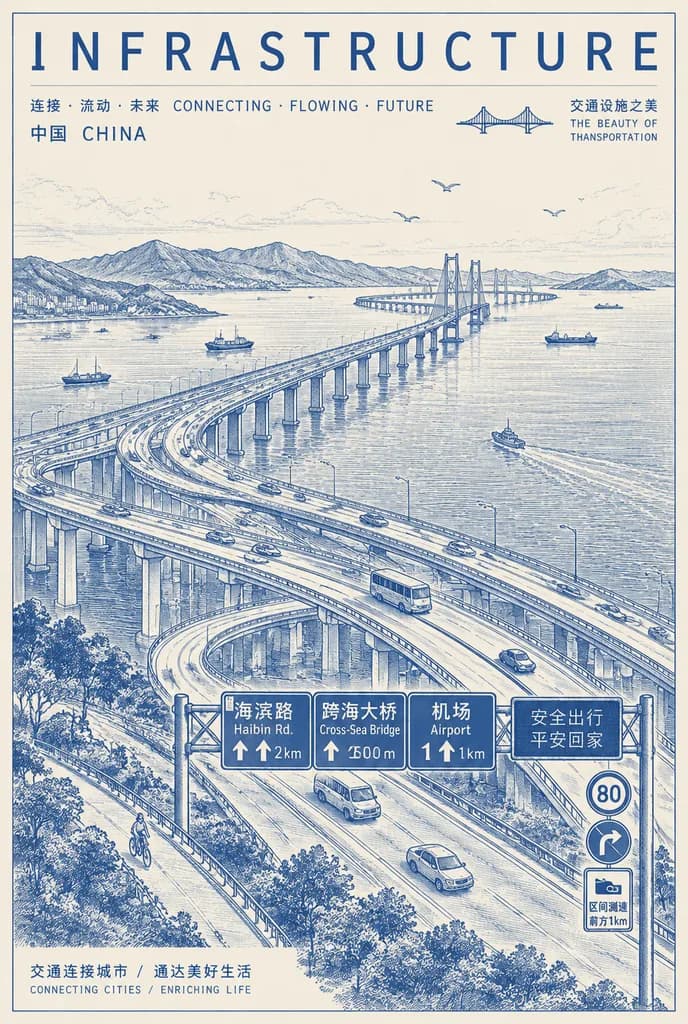 Vintage Blueprint Infrastructure Bridge Poster