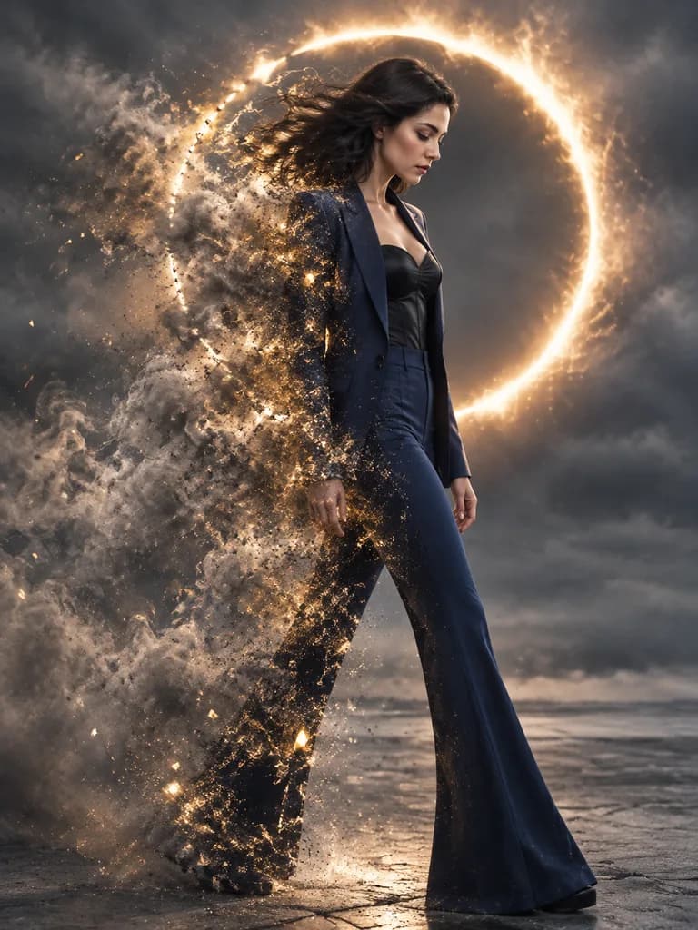 Editorial Silhouette Dissolving into Solar Embers