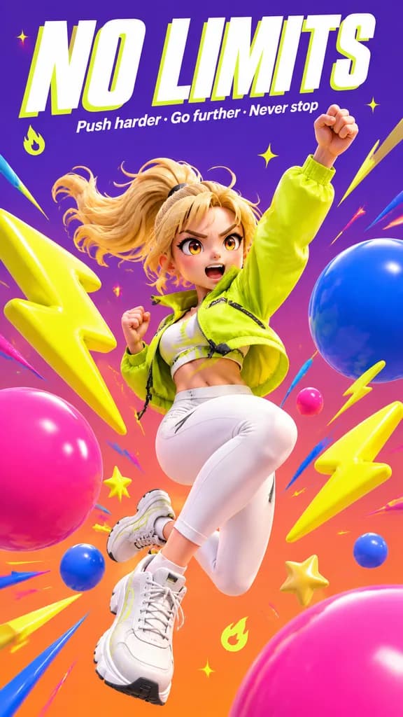 Energetic 3D Cartoon Sports Poster