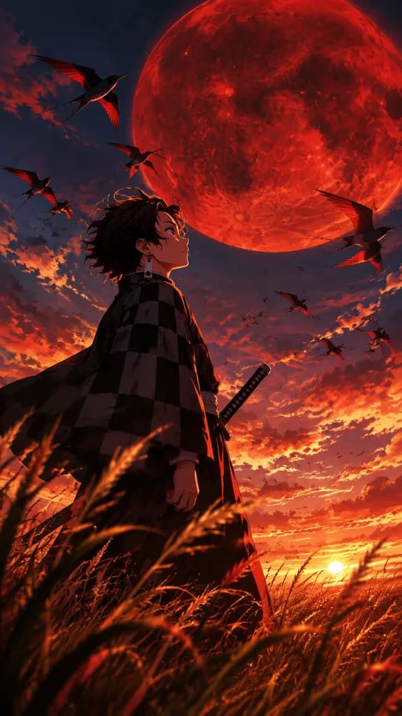 Anime Warrior Under a Crimson Moon