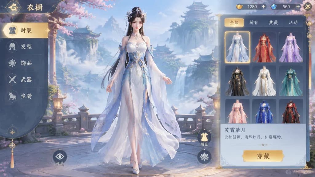 Xianxia Game Wardrobe UI Interface