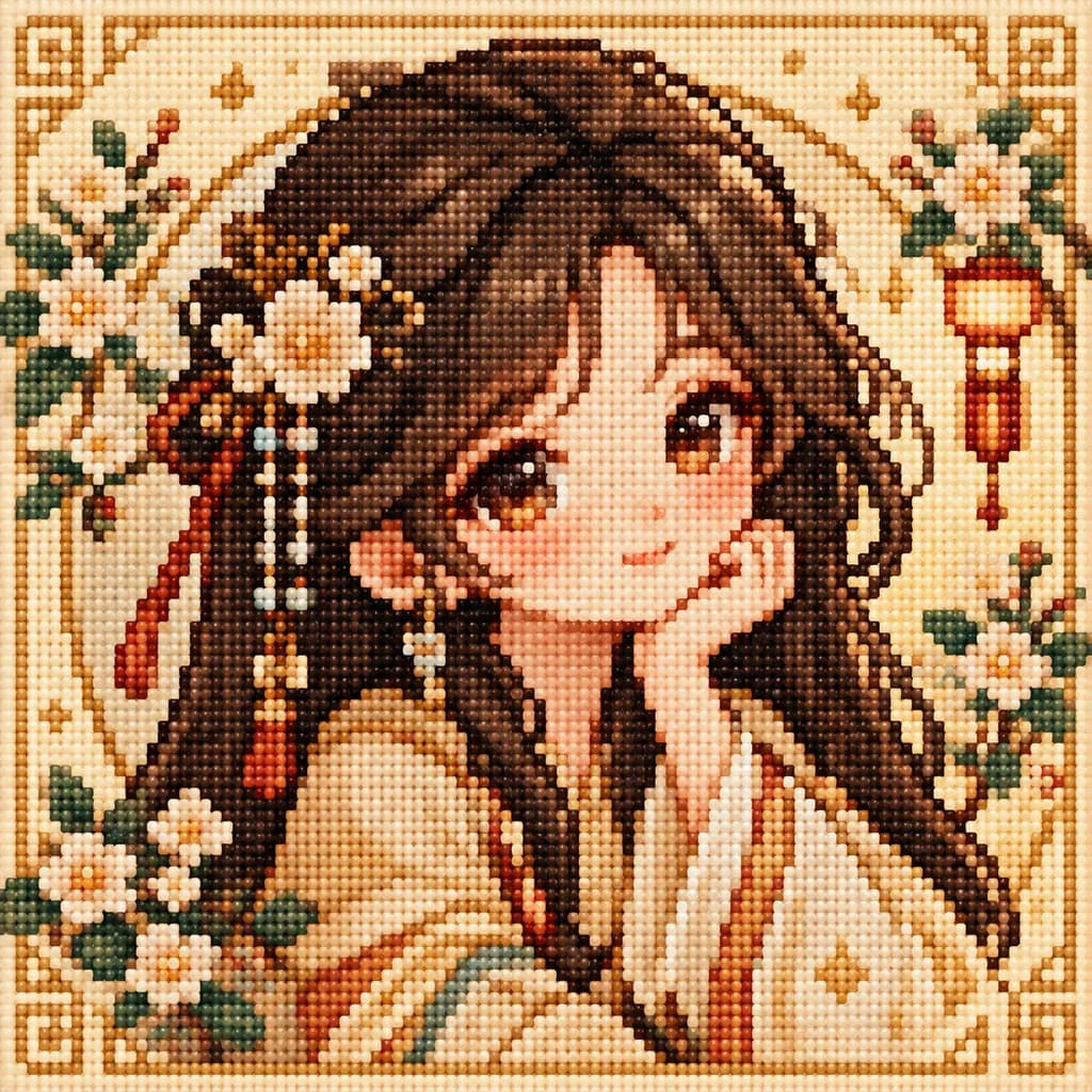 Beaded Pixel Art Character Portrait