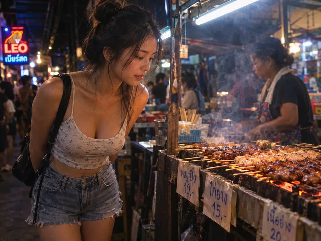 صورة عفوية في سوق بانكوك الليلي