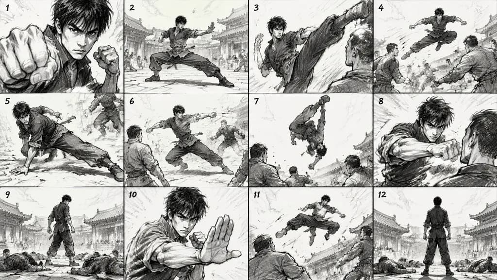 Martial Arts Action Storyboard Sheet