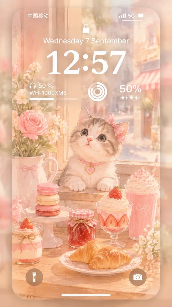 Pastel Kitten Café iPhone Lock Screen