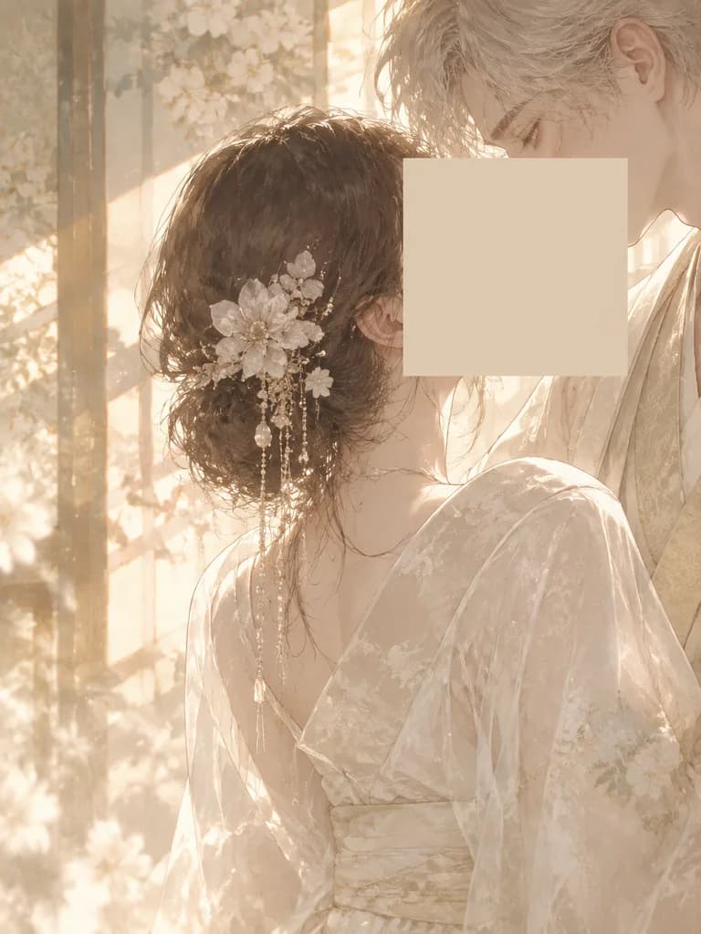 검열 블록이 있는 애니 수채화 웨딩 키스