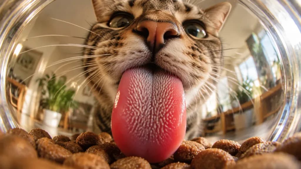 Macro Cat Tongue Inside Food Bowl