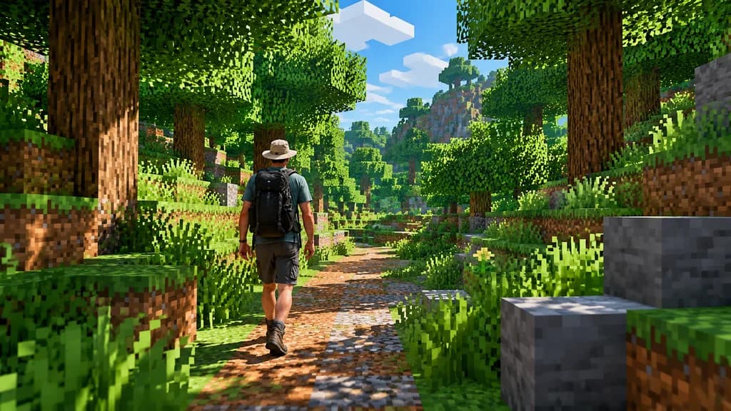 Realistic Hiker in Minecraft Forest