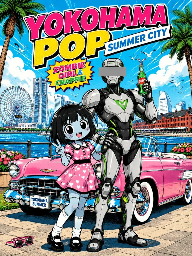 復古普普藝術橫濱夏日海報