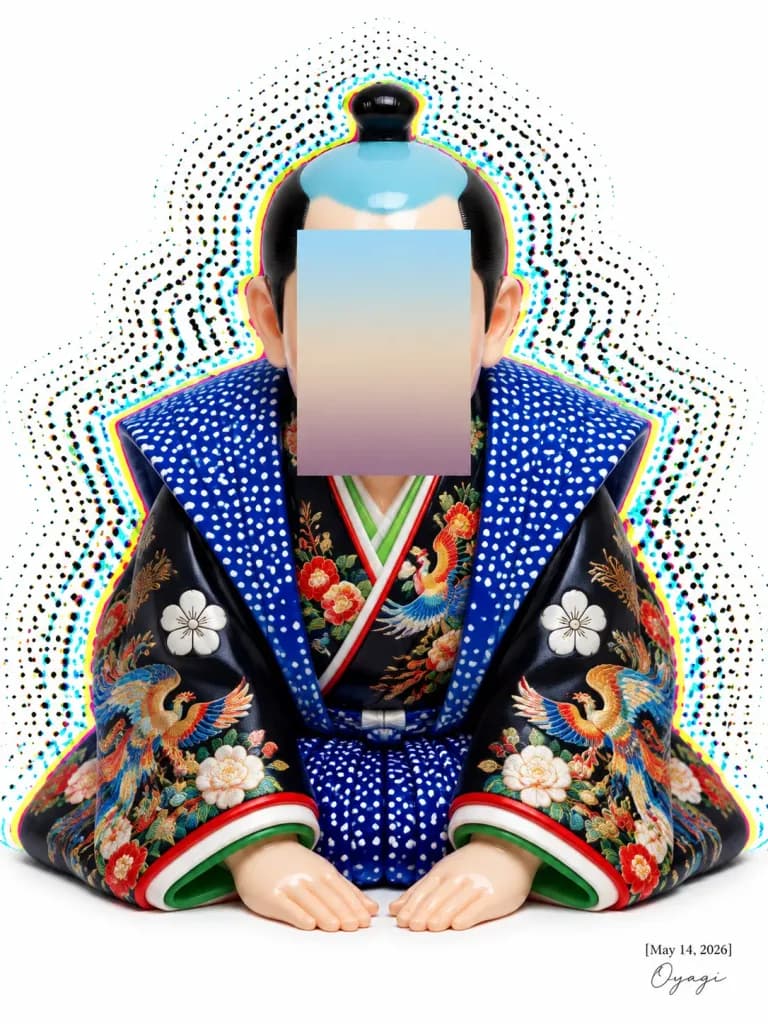 遮蔽福助人形半色調藝術海報