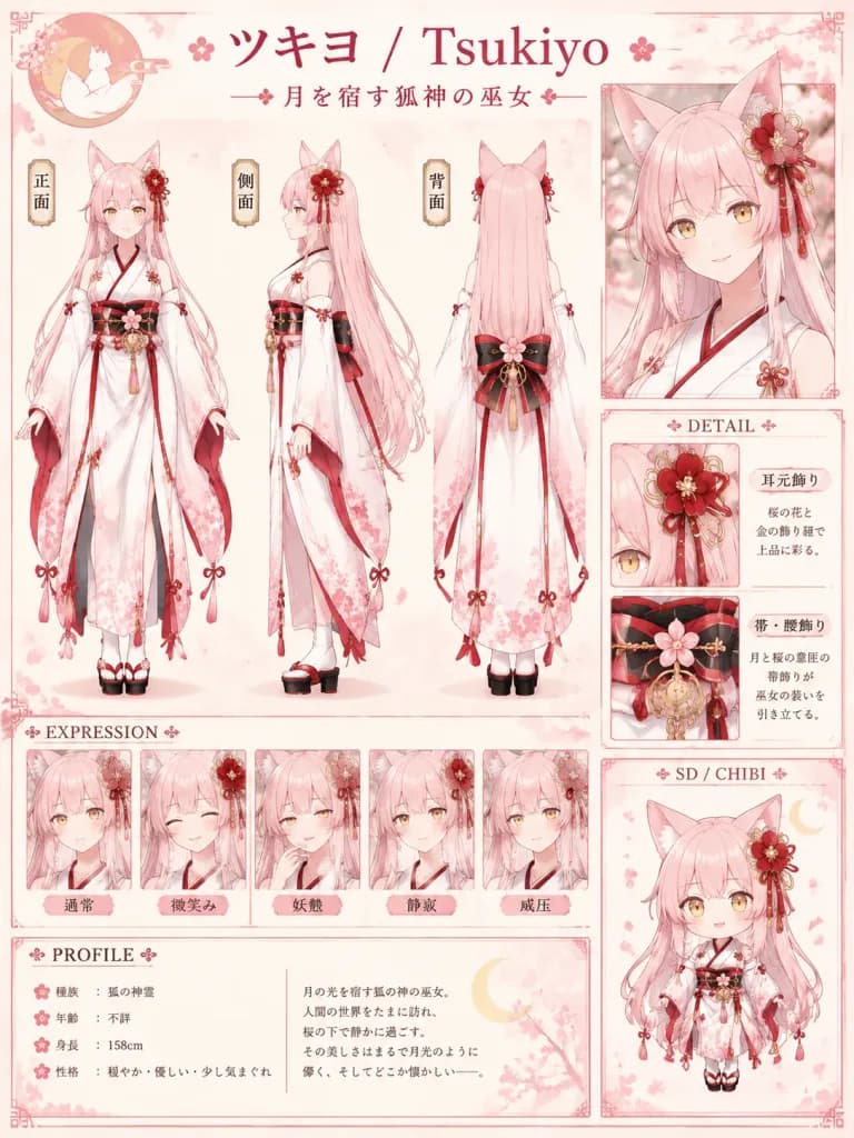 Fiche de Personnage VTuber Prêtresse Renard Anime