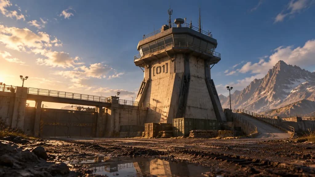 Futuristic Brutalist Military Watchtower Checkpoint