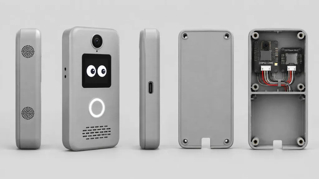 スマートドアホン筐体のマルチビュー製品レンダリング