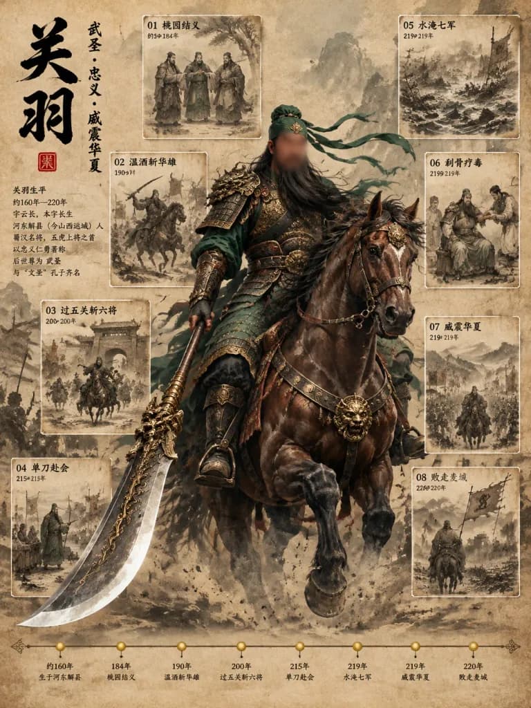 関羽の歴史インフォグラフィックポスター