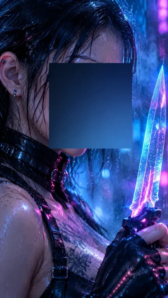 Cyberpunk Assassin with Neon Glass Dagger