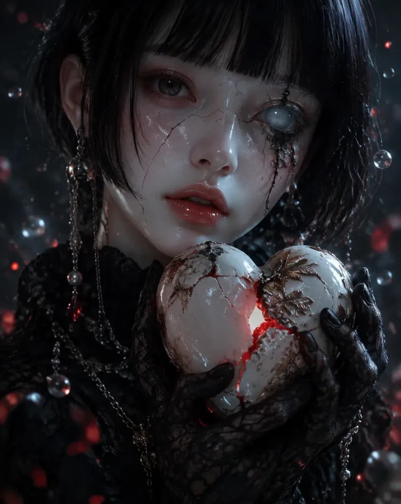 Gothic Porcelain Android with Ceramic Heart