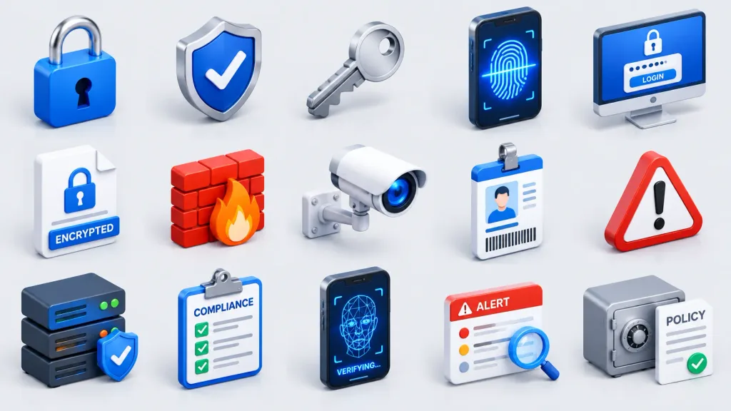 Isometric Cybersecurity and Compliance Icon Grid