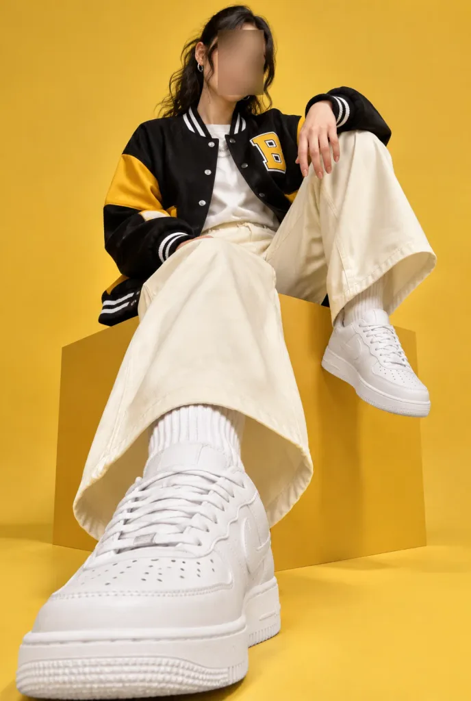 Low-Angle Streetwear Varsity Jacket Portrait