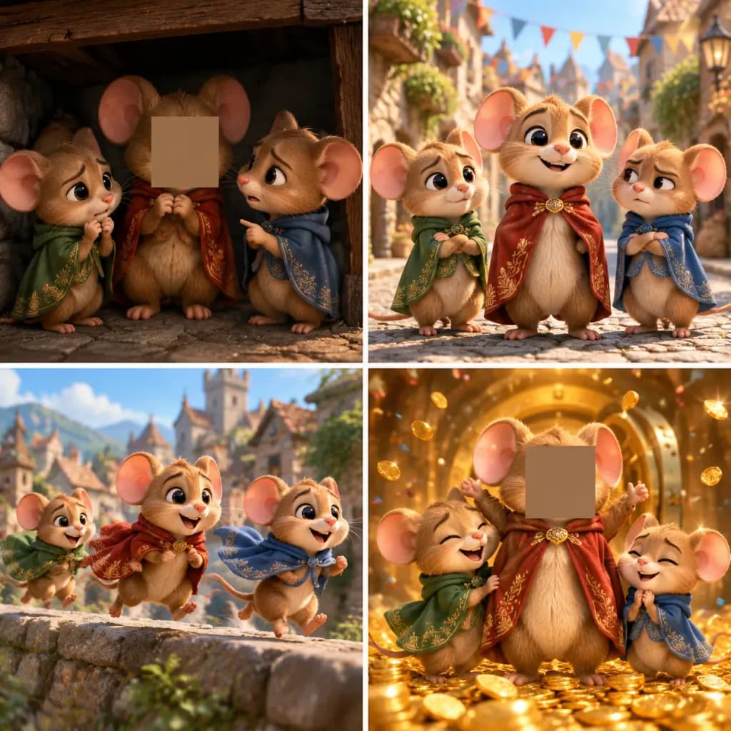 4コマのアニメ調ネズミストーリーボード