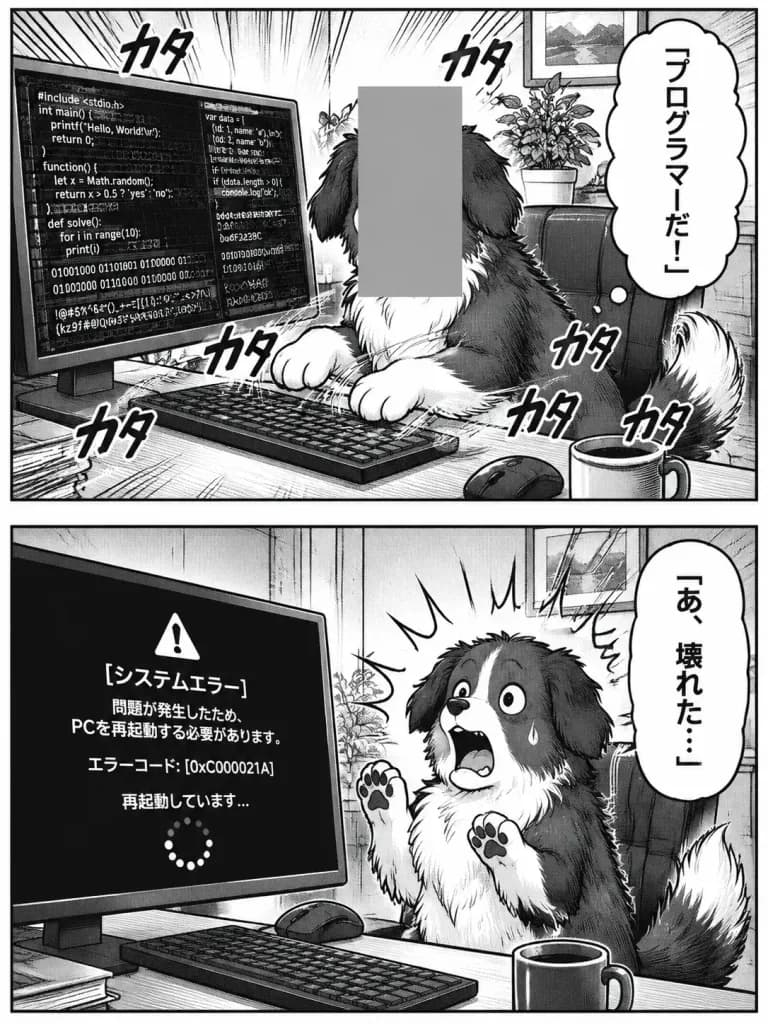プログラマー犬の2コマ漫画