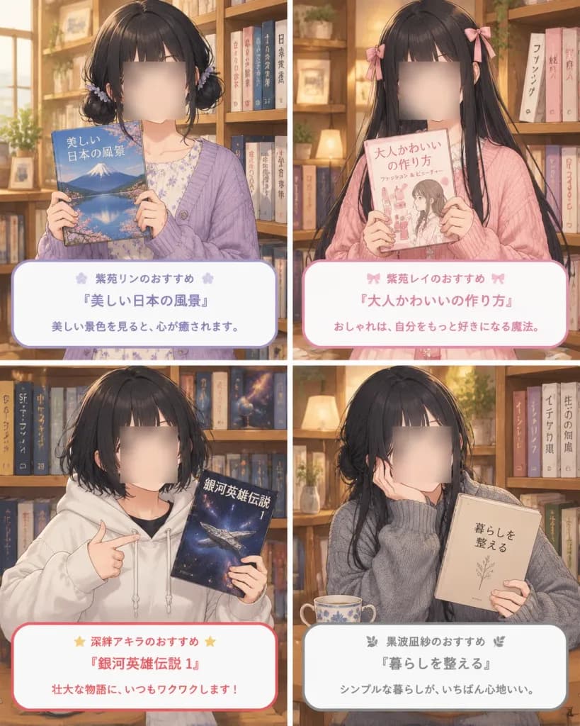 Four-Panel Anime Book Recommendation Collage