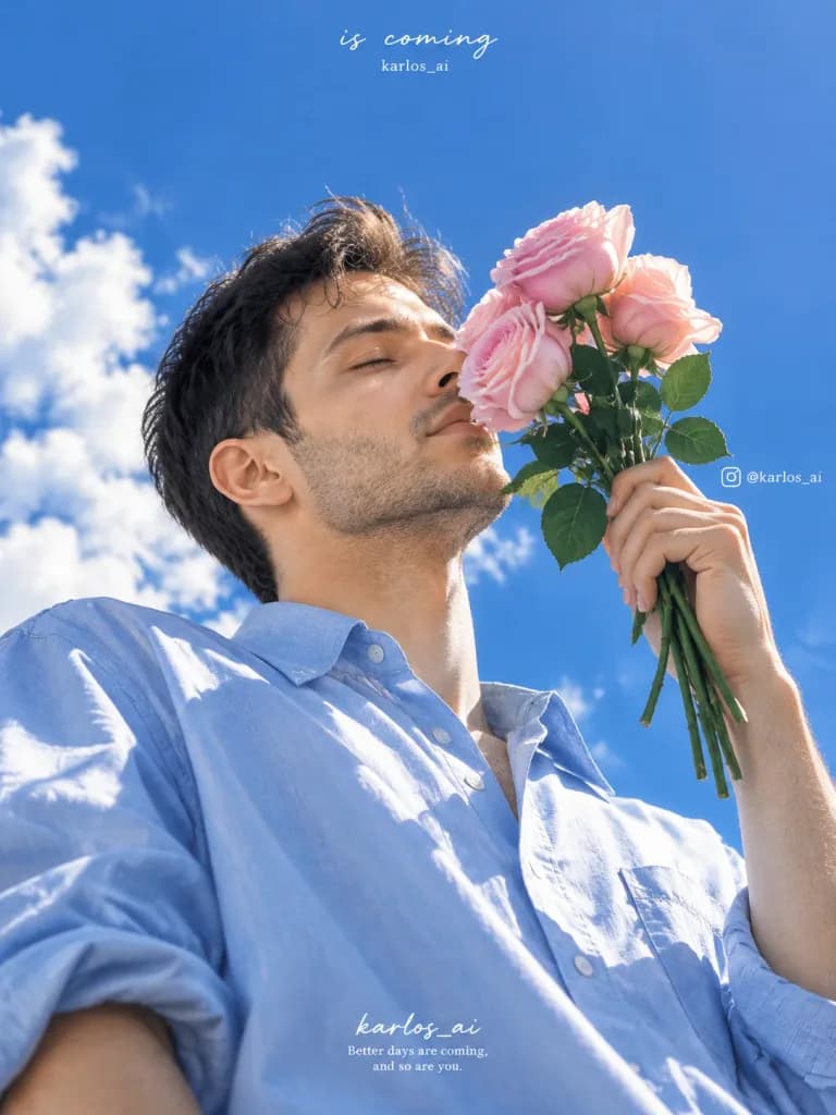 Low-Angle Summer Portrait with Roses