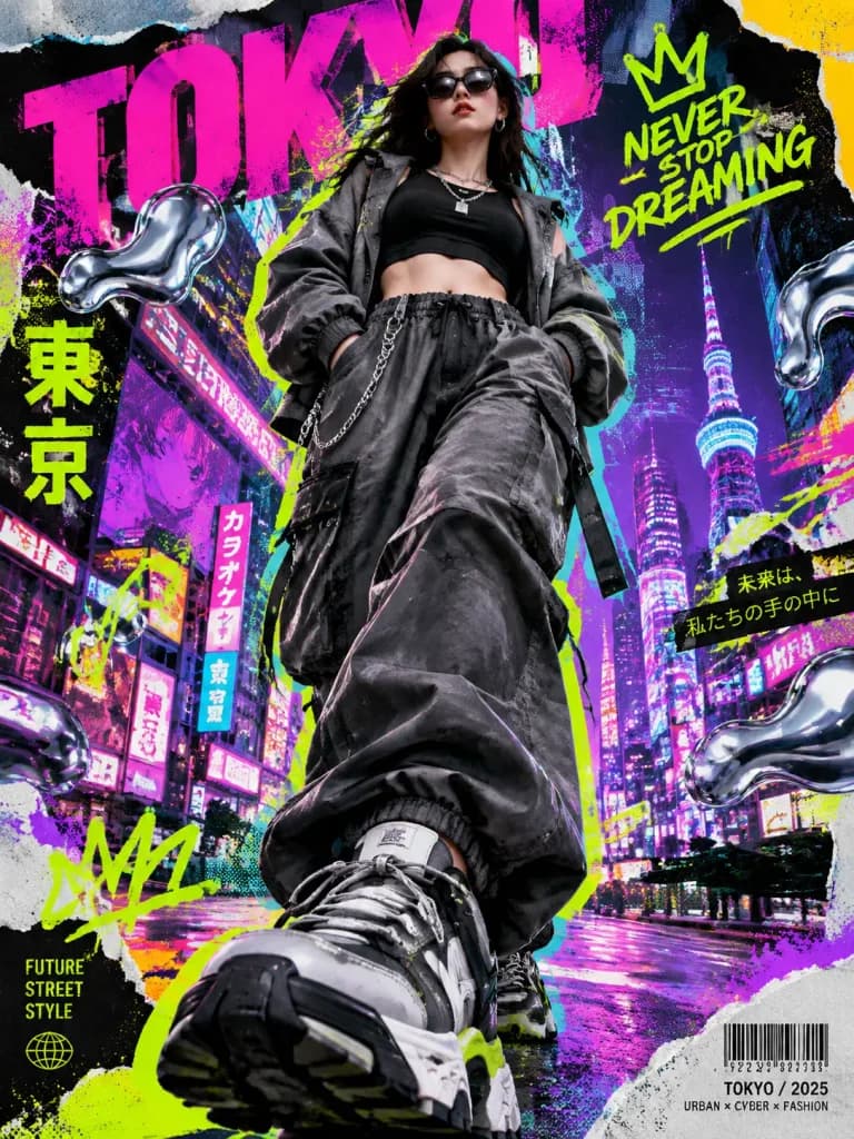 サイバーパンク・ストリートウェアのコラージュポスター