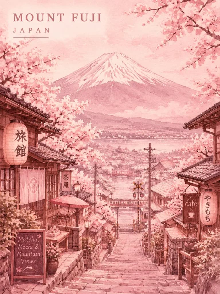 富士山の水彩トラベルポスター