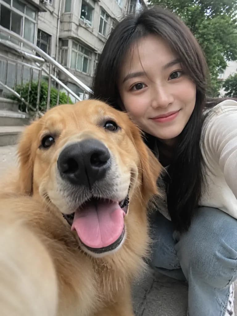 Candid Wide-Angle Selfie with Pet