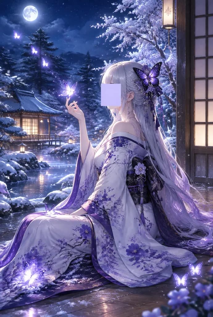 Winter Veranda Kimono with Glowing Butterflies