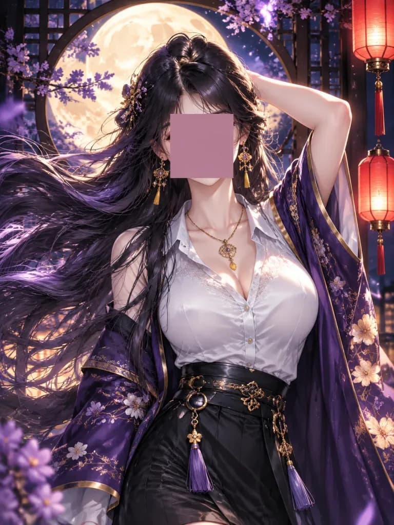 Moonlit Anime Portrait in Ornate Kimono