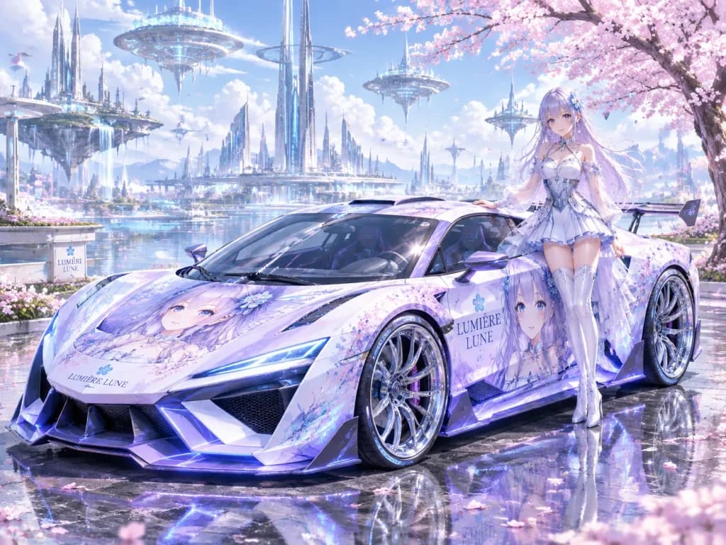 Futuristic Pastel Anime Itasha Hypercar