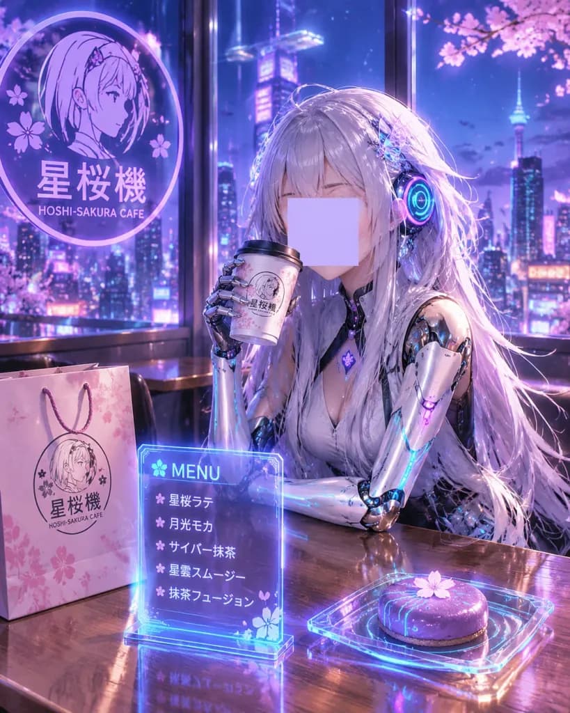 Cyberpunk Anime Cafe Commercial Scene