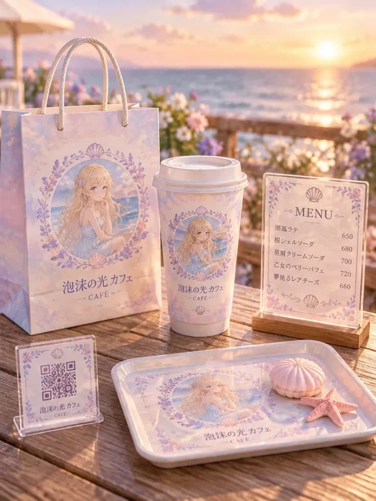 Pastel Seaside Anime Cafe Brand Mockup