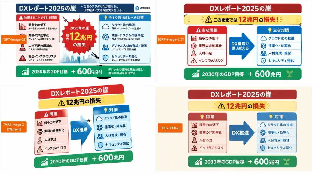 4分割インフォグラフィックAI比較