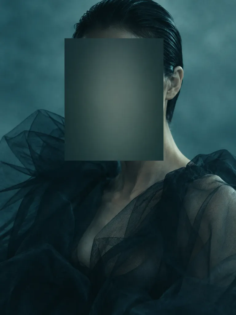 Censored Teal Tulle Fashion Portrait