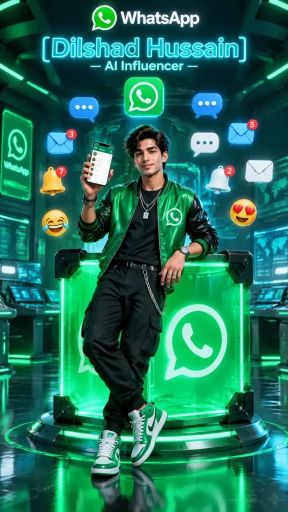 Futuristic WhatsApp AI Influencer 3D Poster