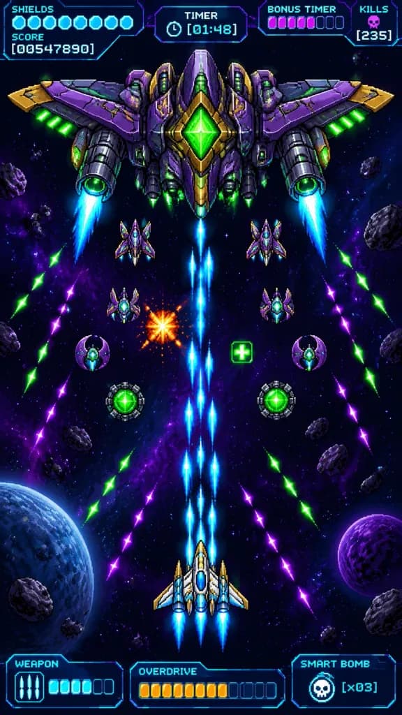 Pixel Art Space Shooter Boss Battle HUD